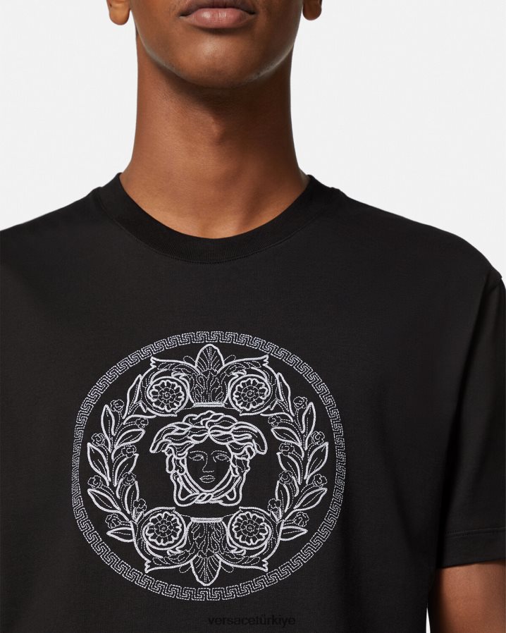 Versace işlemeli medusa tişört erkekler siyah Giyim B0HHR81396