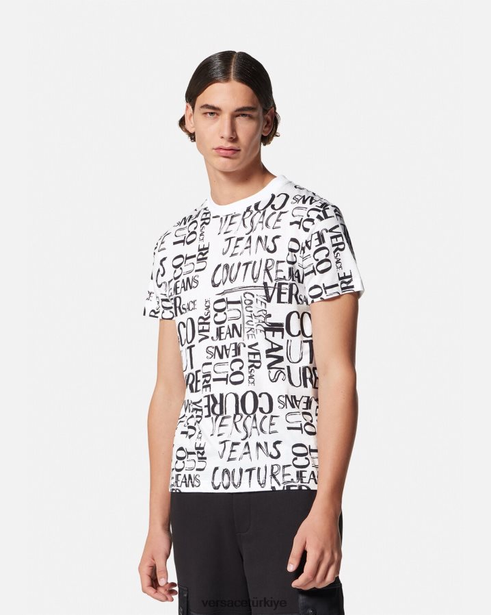 Versace karalama logolu tişört erkekler beyaz Giyim B0HHR82369