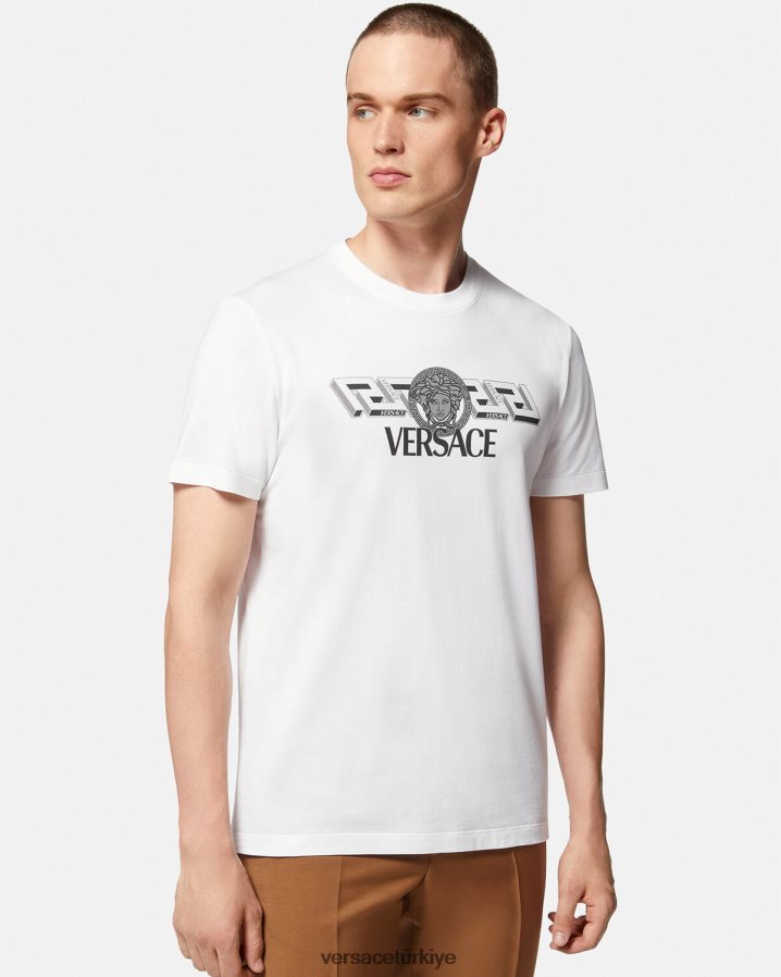 Versace la greca logolu tişört erkekler beyaz Giyim B0HHR81408