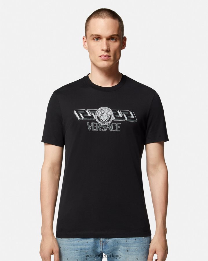 Versace la greca logolu tişört erkekler siyah Giyim B0HHR81409