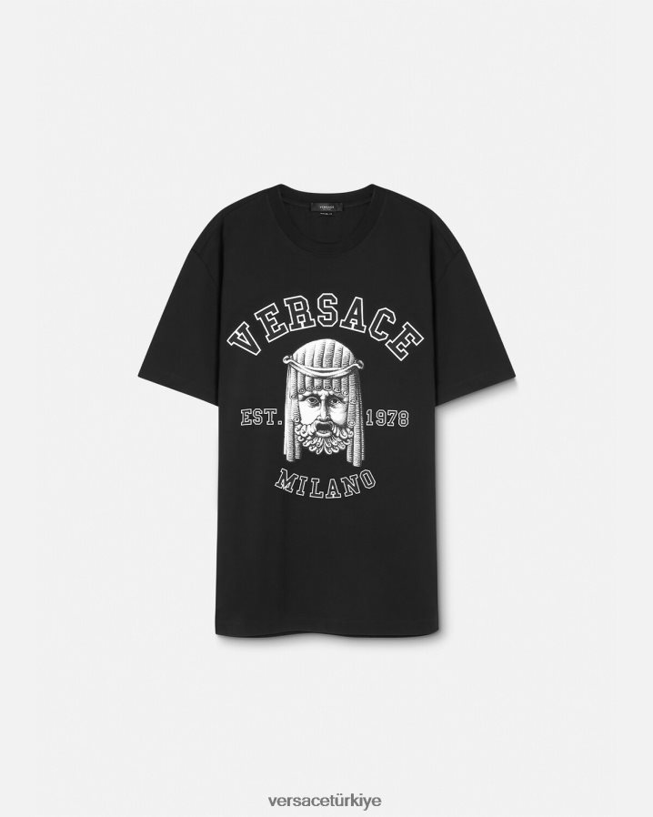 Versace la maschera logolu tişört erkekler siyah Giyim B0HHR81385