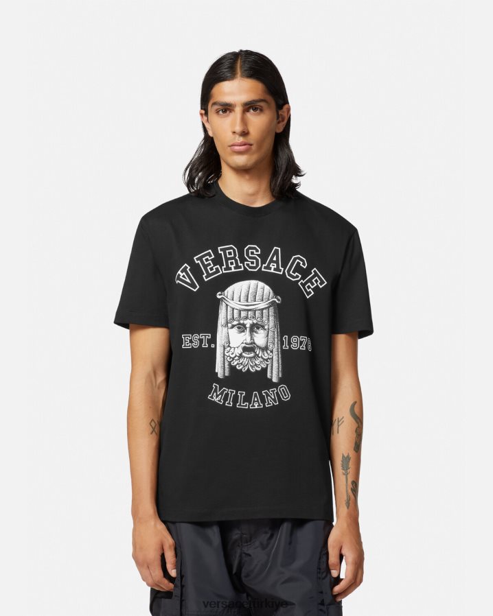 Versace la maschera logolu tişört erkekler siyah Giyim B0HHR81385