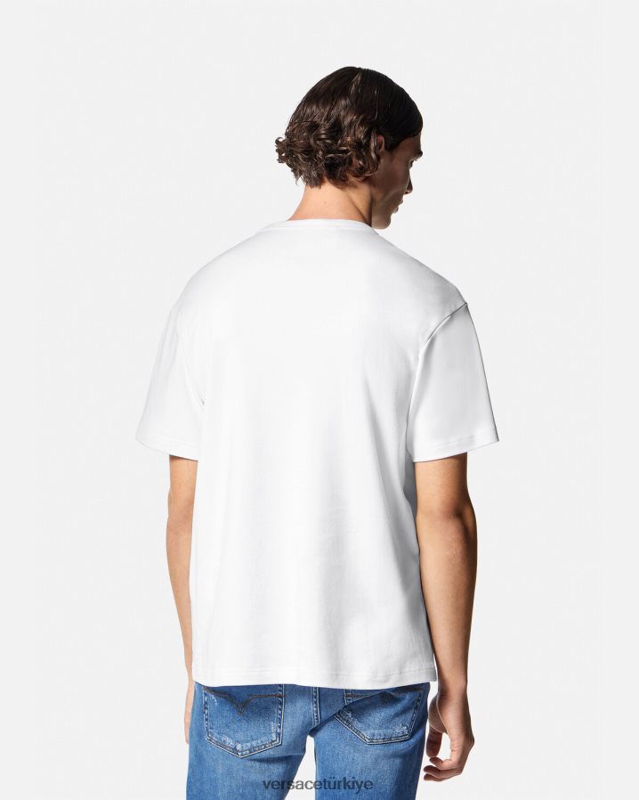 Versace logolu tişört erkekler beyaz Giyim B0HHR82370