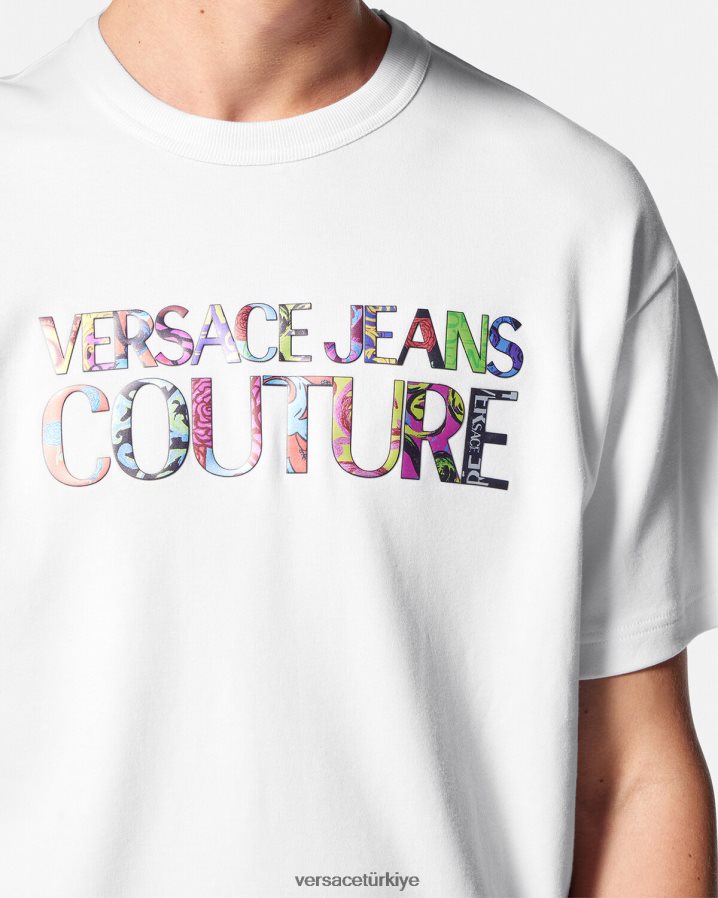 Versace logolu tişört erkekler beyaz Giyim B0HHR82370