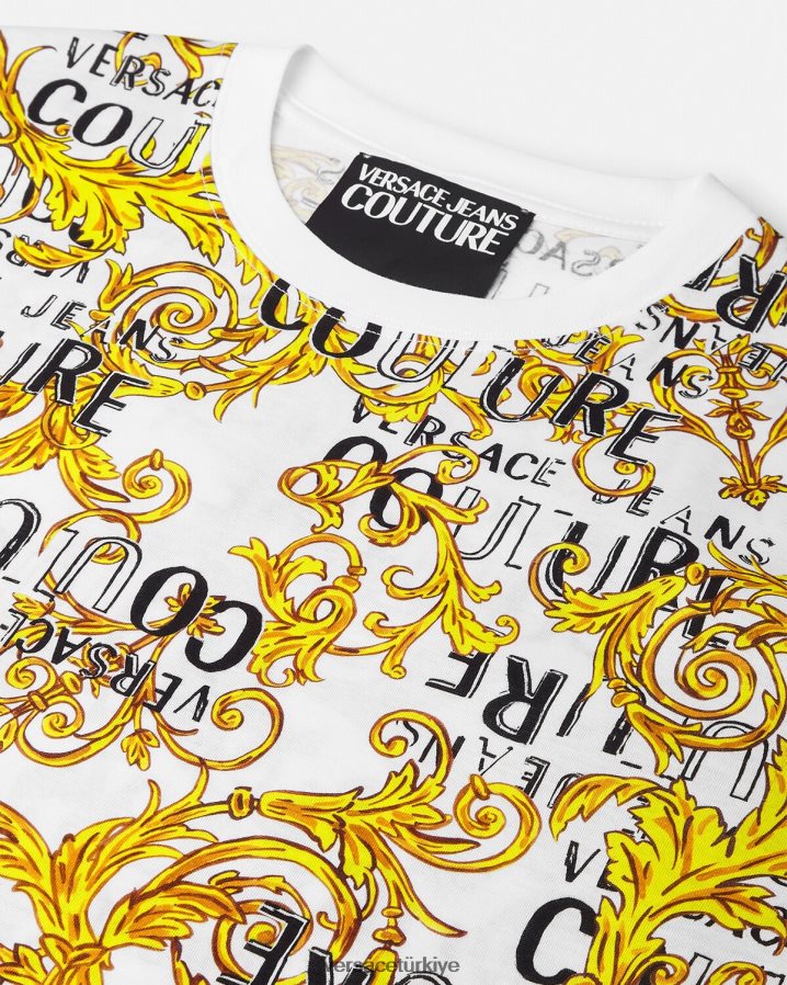 Versace logolu özel tasarım tişört erkekler altın ve beyaz Giyim B0HHR82386