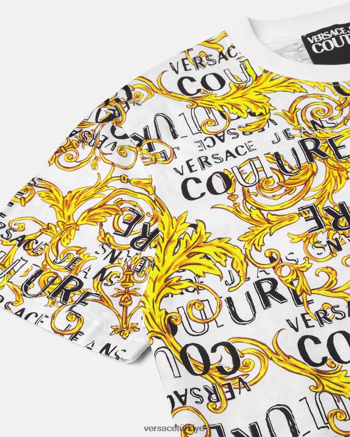 Versace logolu özel tasarım tişört erkekler altın ve beyaz Giyim B0HHR82386