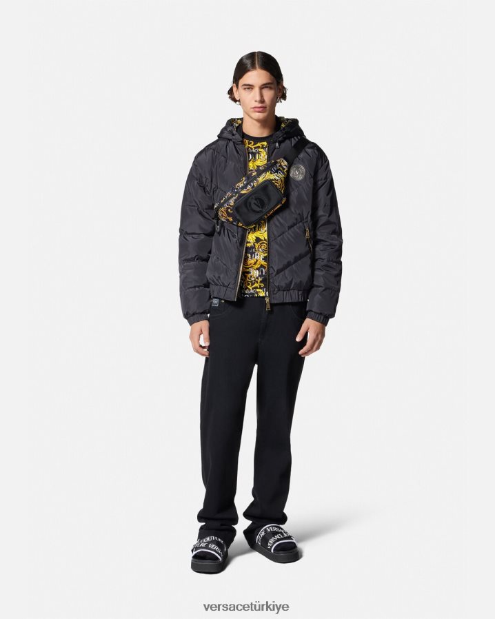 Versace logolu özel tasarım tişört erkekler siyah altın Giyim B0HHR82387