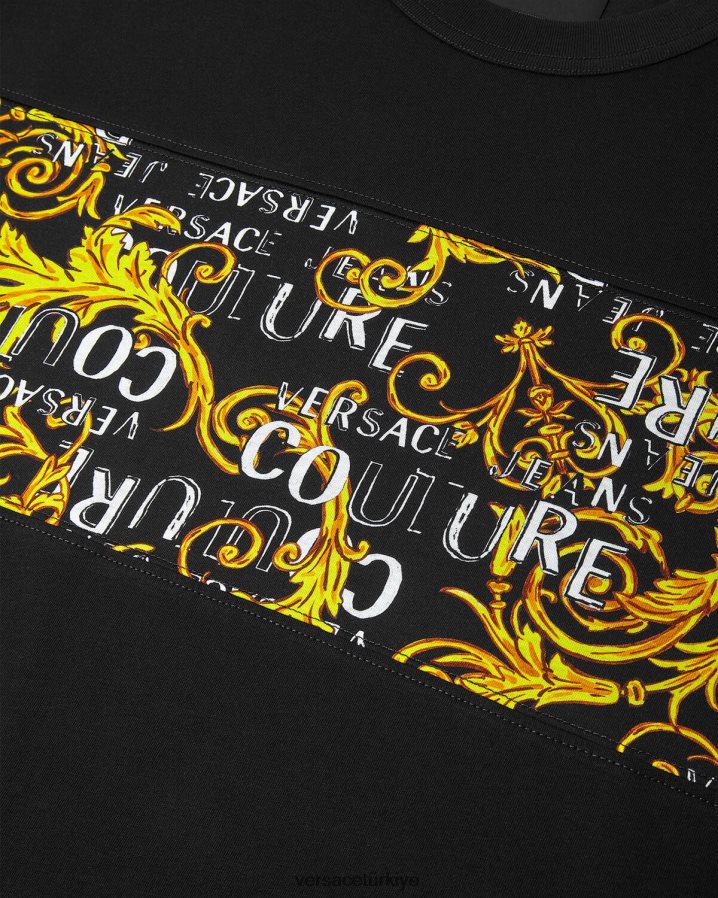 Versace logolu özel tasarım tişört erkekler siyah altın Giyim B0HHR82388