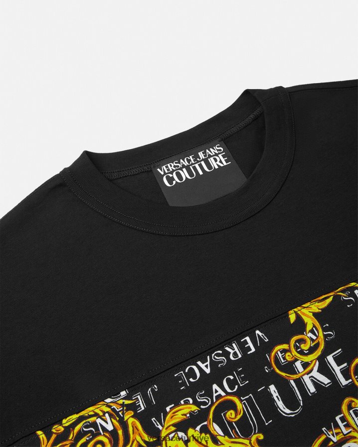 Versace logolu özel tasarım tişört erkekler siyah altın Giyim B0HHR82388