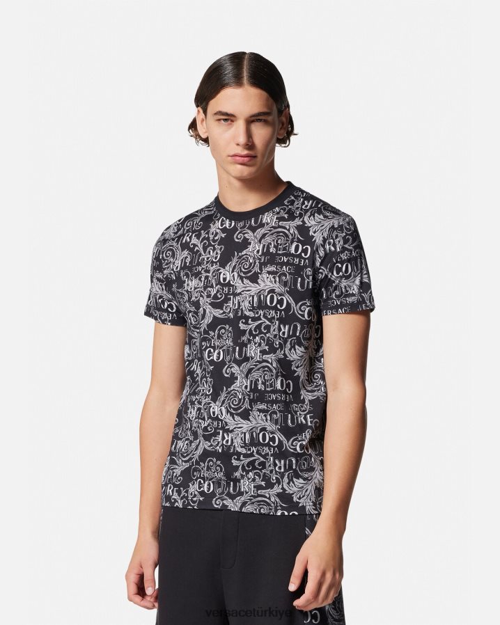 Versace logolu özel tasarım tişört erkekler siyah ve baskı Giyim B0HHR82385