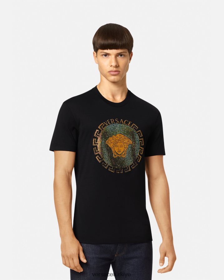 Versace medusa kristal tişört erkekler siyah Giyim B0HHR81374