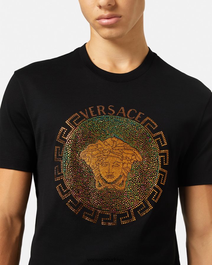 Versace medusa kristal tişört erkekler siyah Giyim B0HHR81374