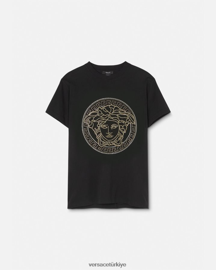 Versace medusa logolu tişört erkekler siyah Giyim B0HHR81377