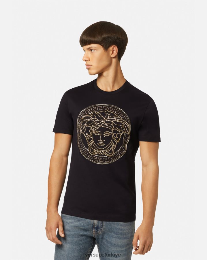 Versace medusa logolu tişört erkekler siyah Giyim B0HHR81377