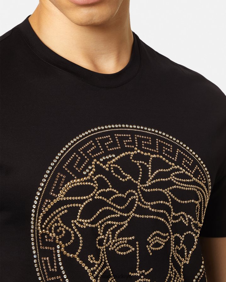 Versace medusa logolu tişört erkekler siyah Giyim B0HHR81377