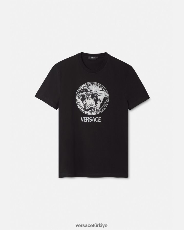 Versace medusa logolu tişört erkekler siyah Giyim B0HHR81397
