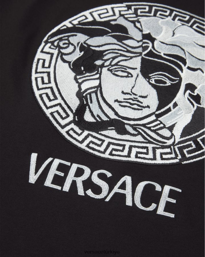 Versace medusa logolu tişört erkekler siyah Giyim B0HHR81397