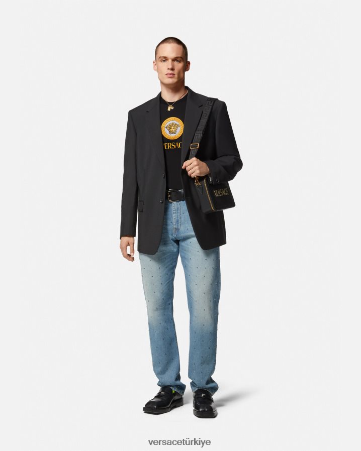 Versace medusa logolu tişört erkekler siyah Giyim B0HHR81399