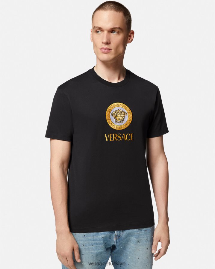 Versace medusa logolu tişört erkekler siyah Giyim B0HHR81399