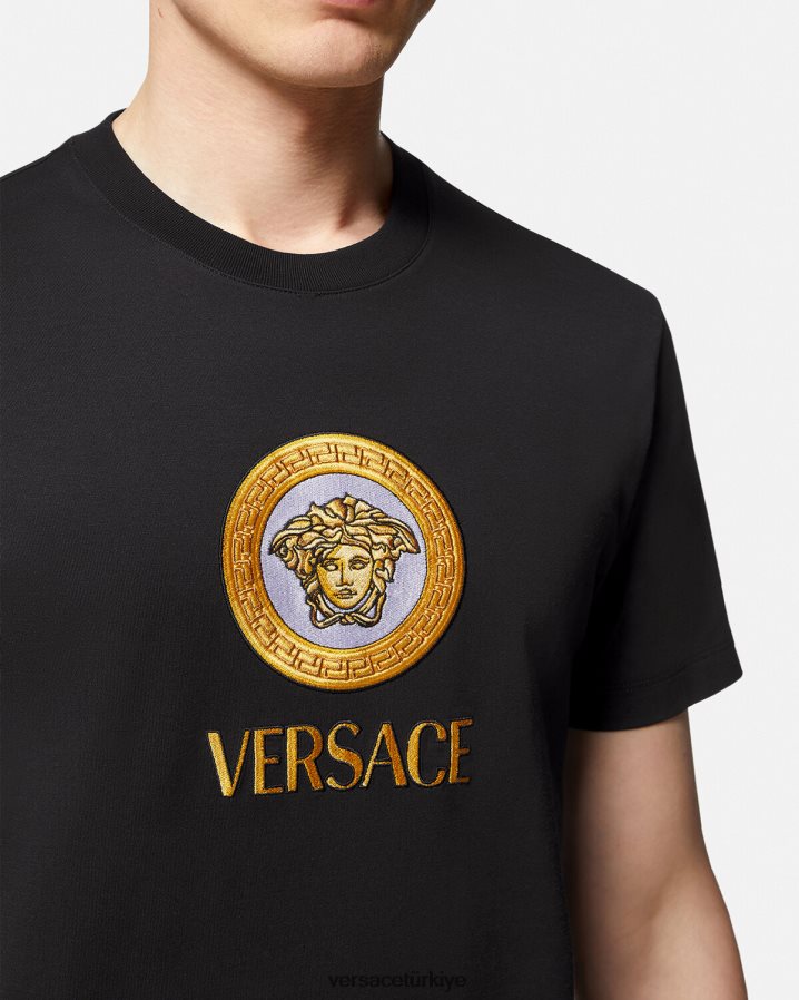 Versace medusa logolu tişört erkekler siyah Giyim B0HHR81399