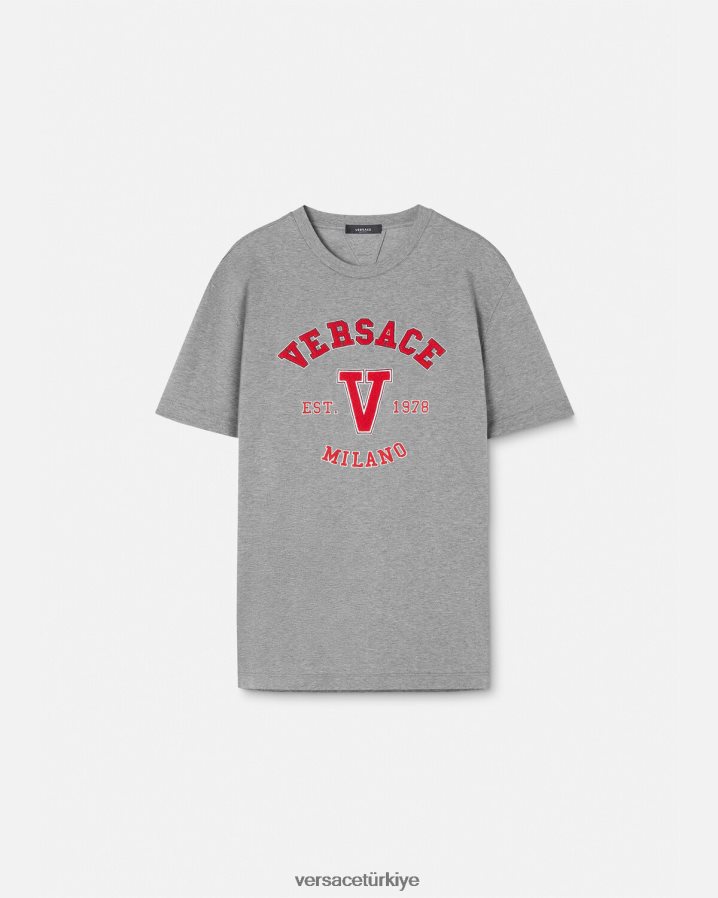 Versace üniversite logolu tişört erkekler gri Giyim B0HHR81403