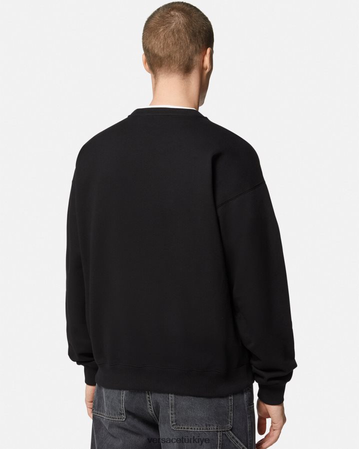 Versace çengelli iğne grafikli sweatshirt erkekler siyah Giyim B0HHR81420