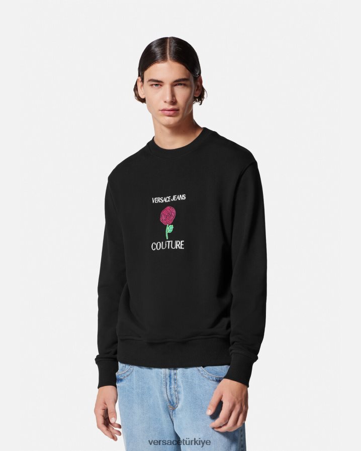 Versace gül logolu sweatshirt erkekler siyah Giyim B0HHR82379