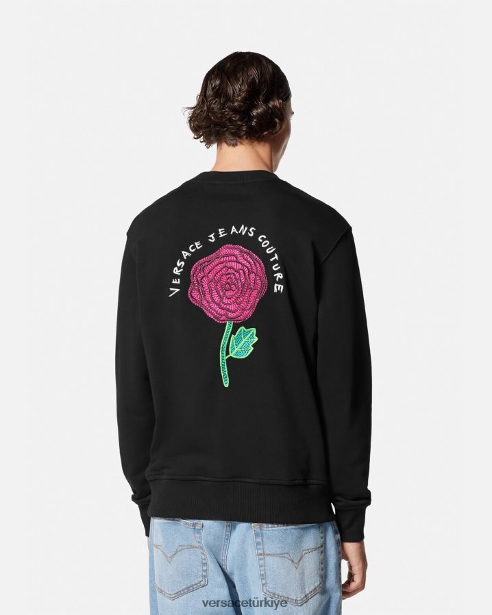 Versace gül logolu sweatshirt erkekler siyah Giyim B0HHR82379