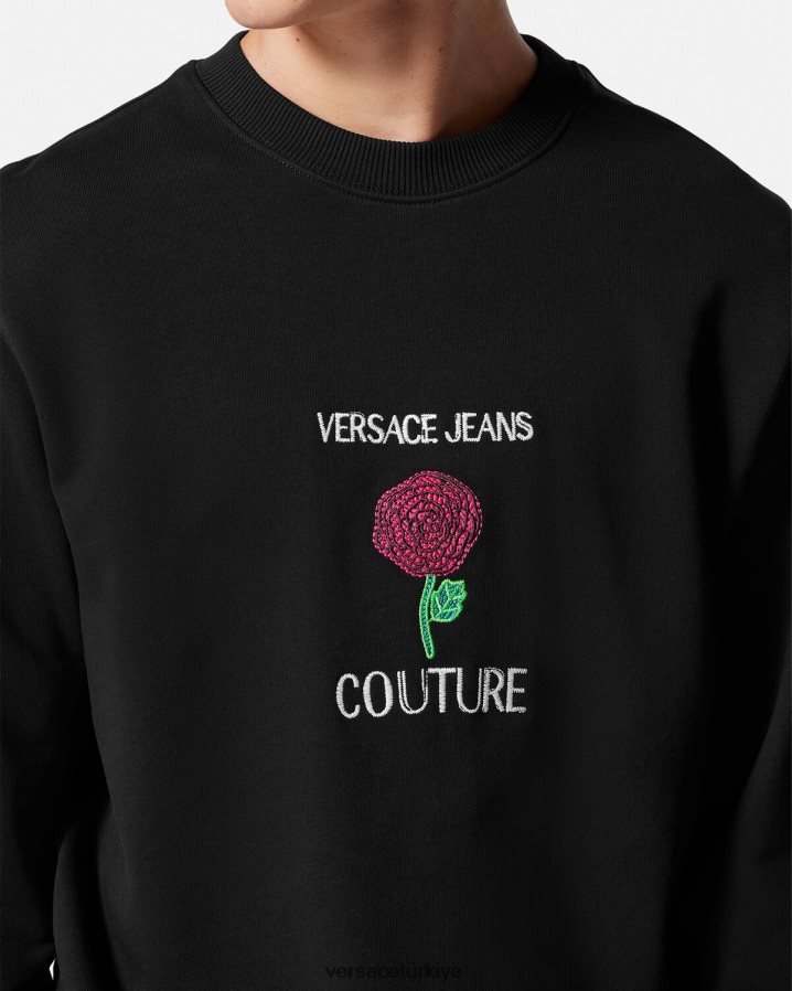 Versace gül logolu sweatshirt erkekler siyah Giyim B0HHR82379