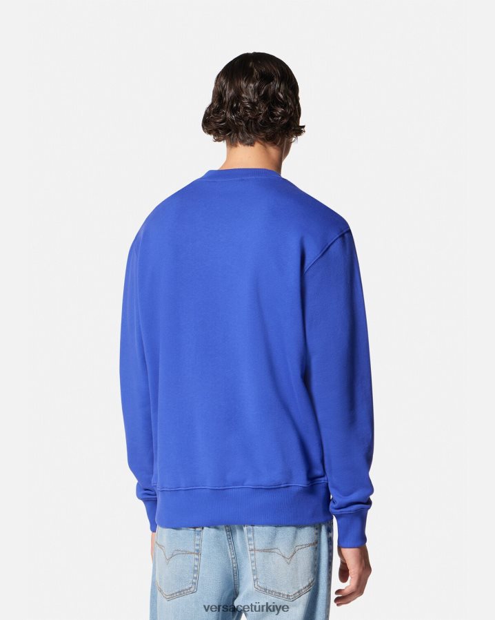 Versace işlemeli v amblemli sweatshirt erkekler mavi Giyim B0HHR82413