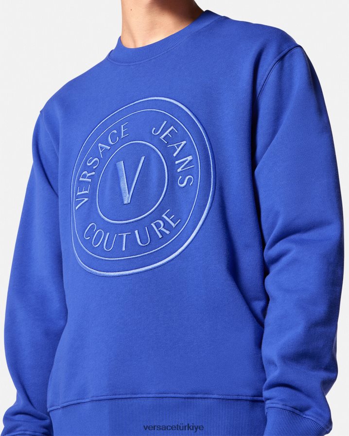 Versace işlemeli v amblemli sweatshirt erkekler mavi Giyim B0HHR82413