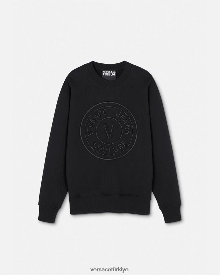 Versace işlemeli v amblemli sweatshirt erkekler siyah Giyim B0HHR82412