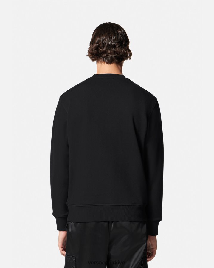 Versace işlemeli v amblemli sweatshirt erkekler siyah Giyim B0HHR82412