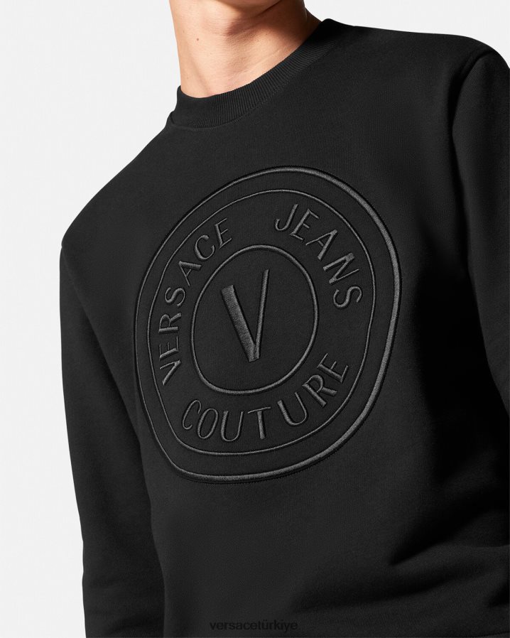 Versace işlemeli v amblemli sweatshirt erkekler siyah Giyim B0HHR82412