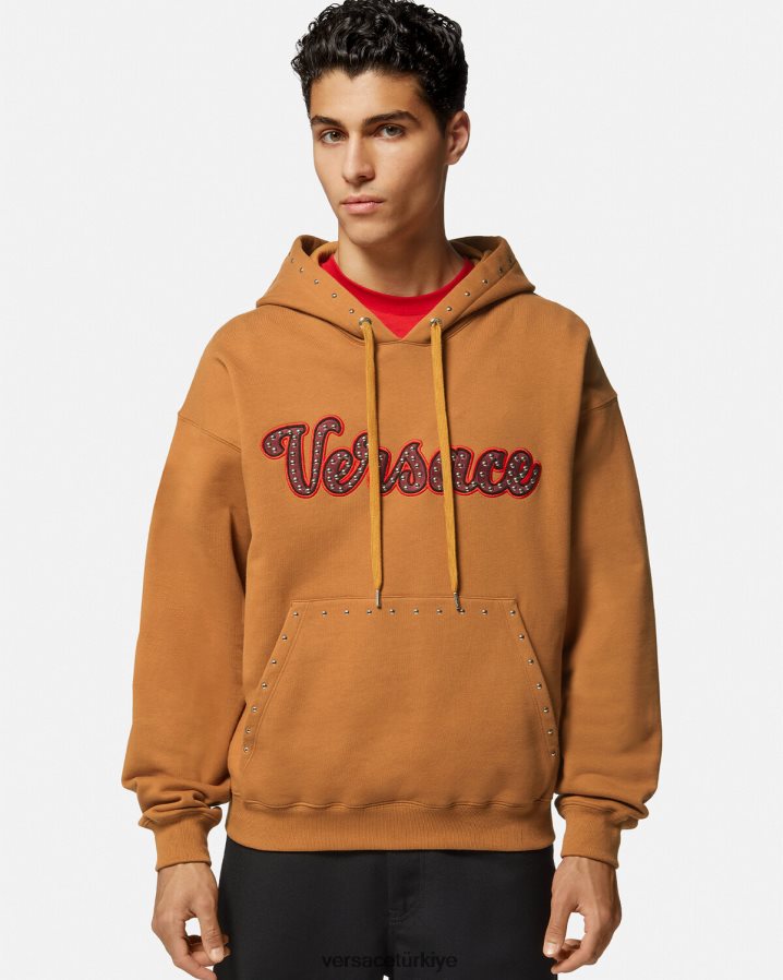 Versace çivili üniversite logolu kapüşonlu üst erkekler turuncu Giyim B0HHR81426