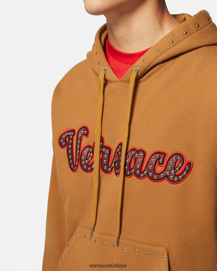 Versace çivili üniversite logolu kapüşonlu üst erkekler turuncu Giyim B0HHR81426