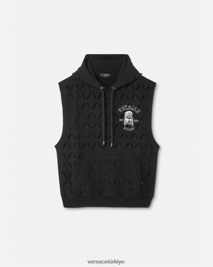 Versace kesik la maschera logolu kapüşonlu üst erkekler siyah Giyim B0HHR81423