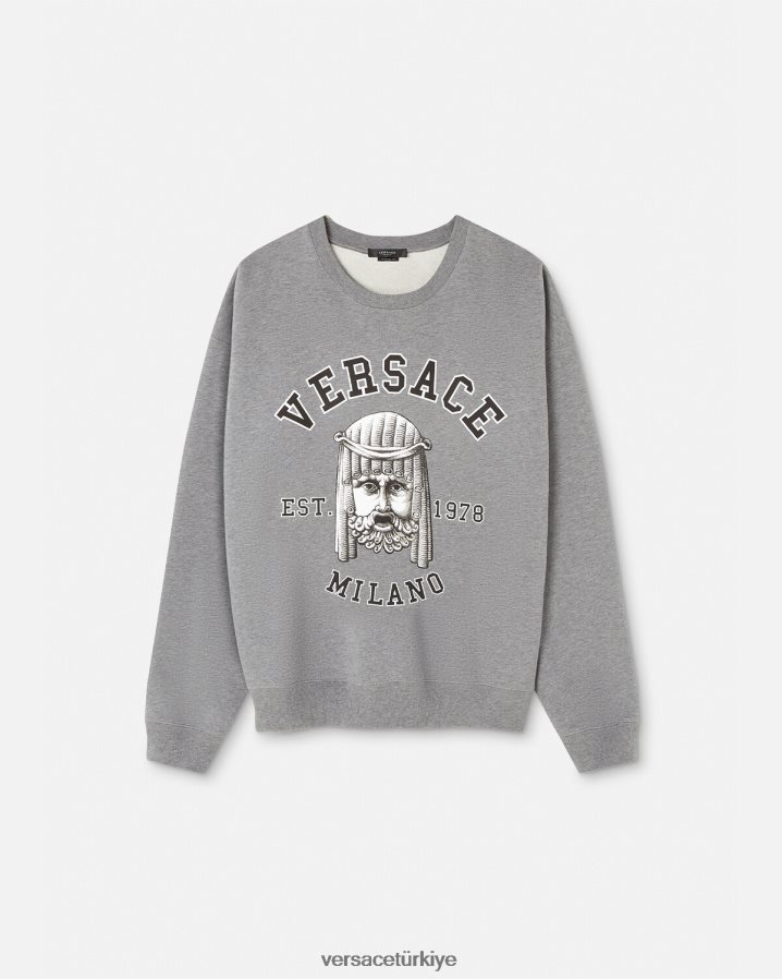 Versace la maschera logolu sweatshirt erkekler gri Giyim B0HHR81415