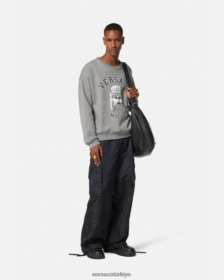 Versace la maschera logolu sweatshirt erkekler gri Giyim B0HHR81415