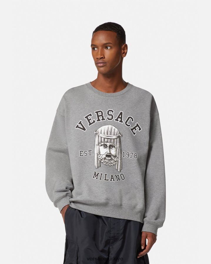 Versace la maschera logolu sweatshirt erkekler gri Giyim B0HHR81415