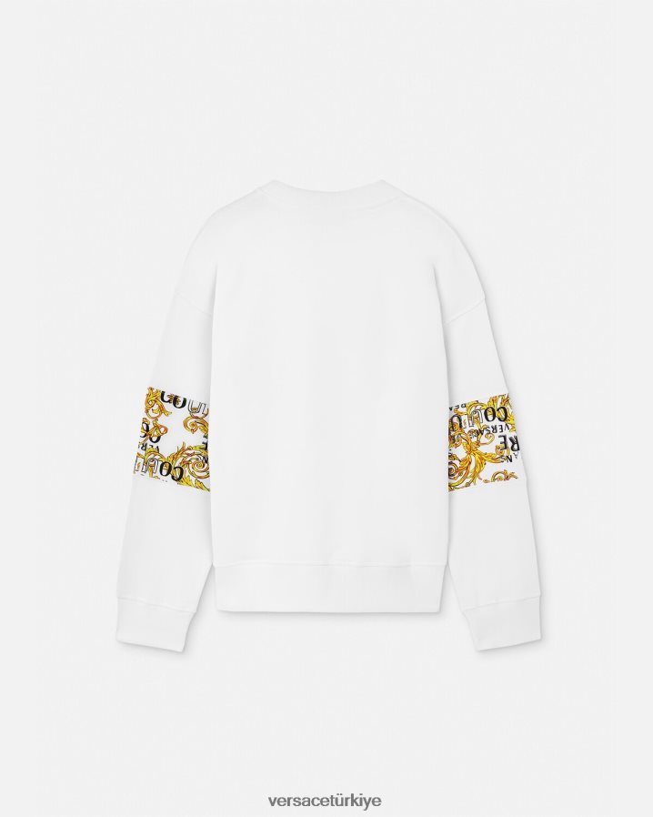 Versace logolu couture sweatshirt erkekler altın ve beyaz Giyim B0HHR82408