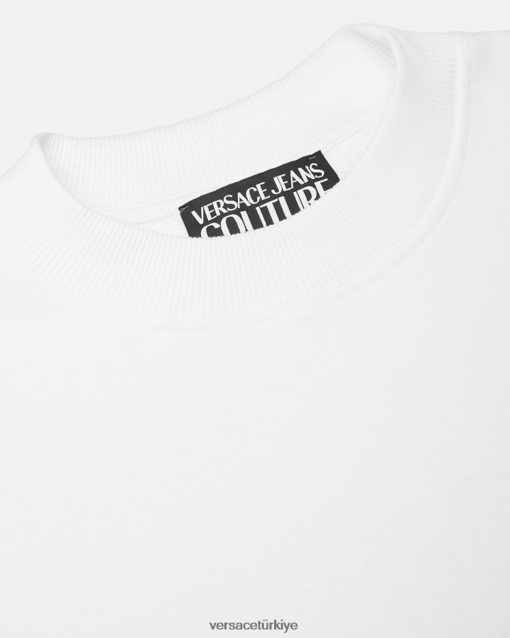 Versace logolu couture sweatshirt erkekler altın ve beyaz Giyim B0HHR82408