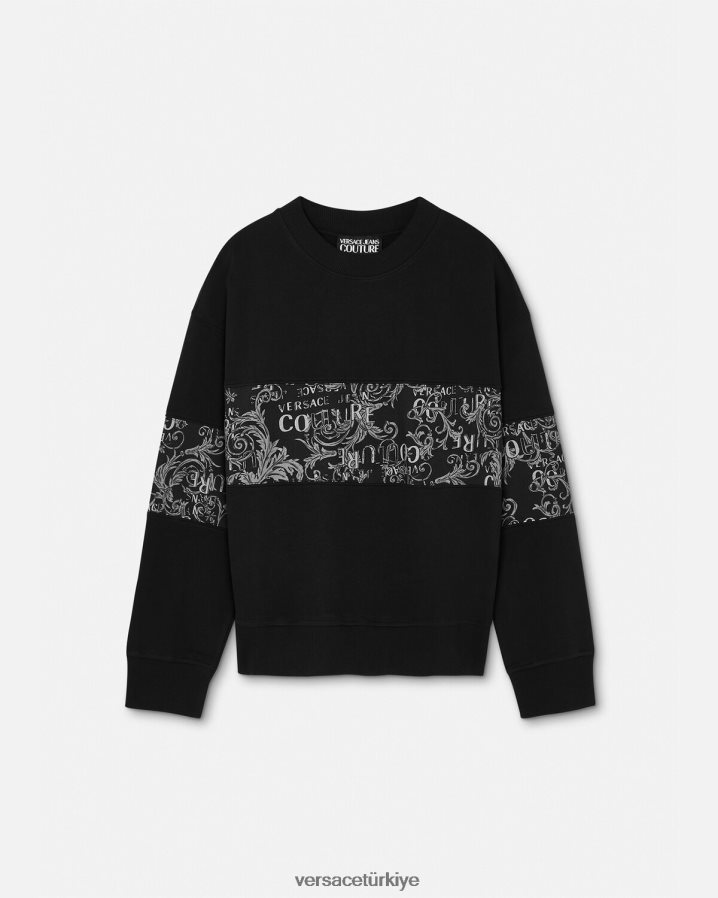 Versace logolu couture sweatshirt erkekler siyah Giyim B0HHR82406