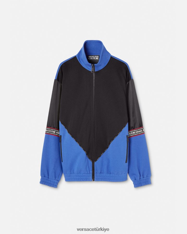 Versace logolu fermuarlı sweatshirt erkekler siyah Giyim B0HHR82409