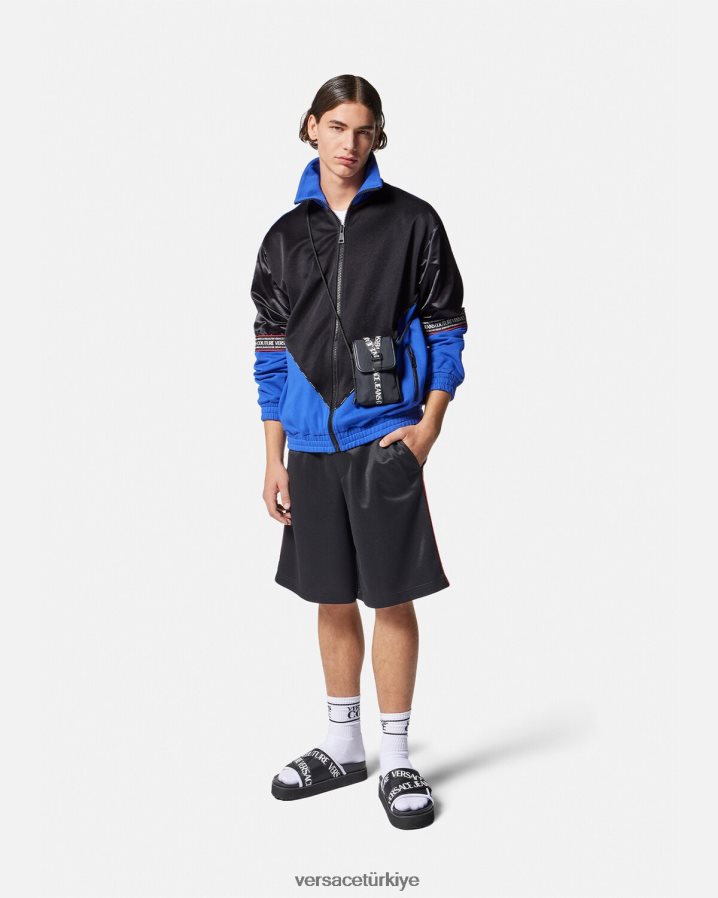 Versace logolu fermuarlı sweatshirt erkekler siyah Giyim B0HHR82409