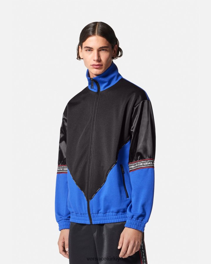 Versace logolu fermuarlı sweatshirt erkekler siyah Giyim B0HHR82409
