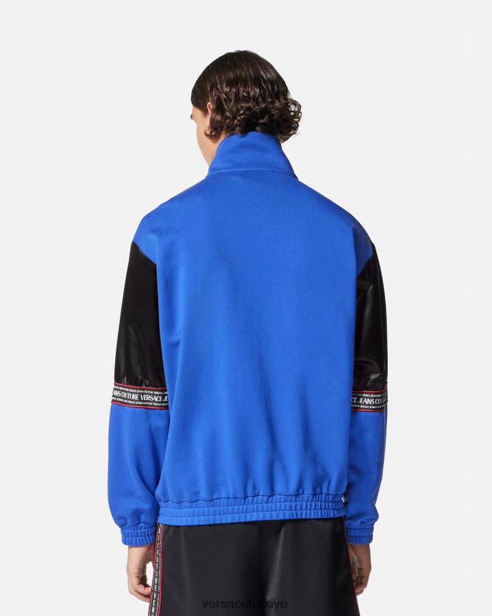 Versace logolu fermuarlı sweatshirt erkekler siyah Giyim B0HHR82409