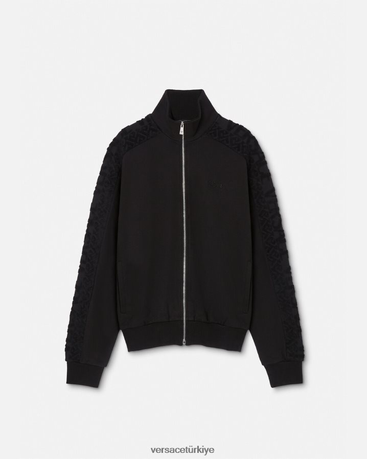 Versace logolu havlu fermuarlı sweatshirt erkekler siyah Giyim B0HHR81427