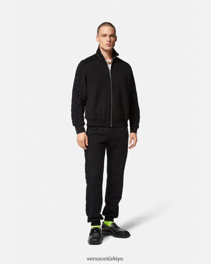 Versace logolu havlu fermuarlı sweatshirt erkekler siyah Giyim B0HHR81427