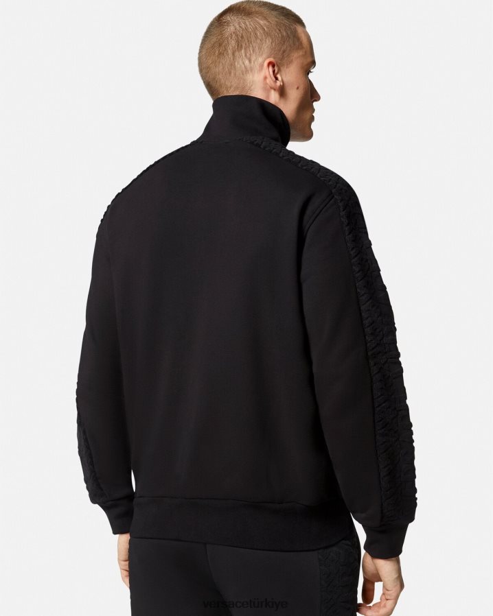 Versace logolu havlu fermuarlı sweatshirt erkekler siyah Giyim B0HHR81427